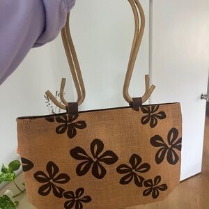 Woven Beach Tote Bag in Tan and Brown